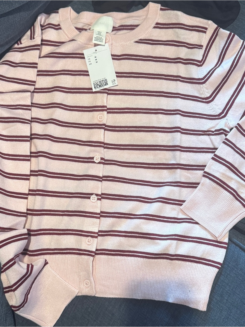 Striped Pink Button-Up Women's Sweater Cardigan